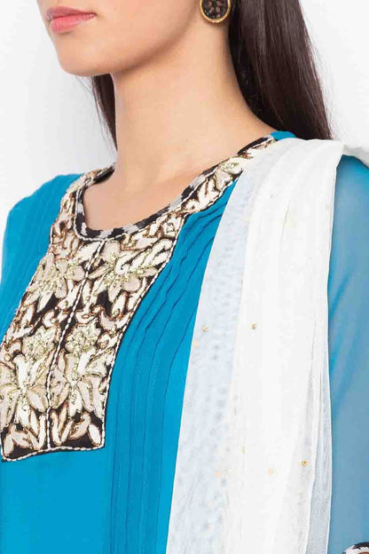 Blue Plus Size Stitched Georgette Embroidery Palazzo Pant Suit NCSS10710524