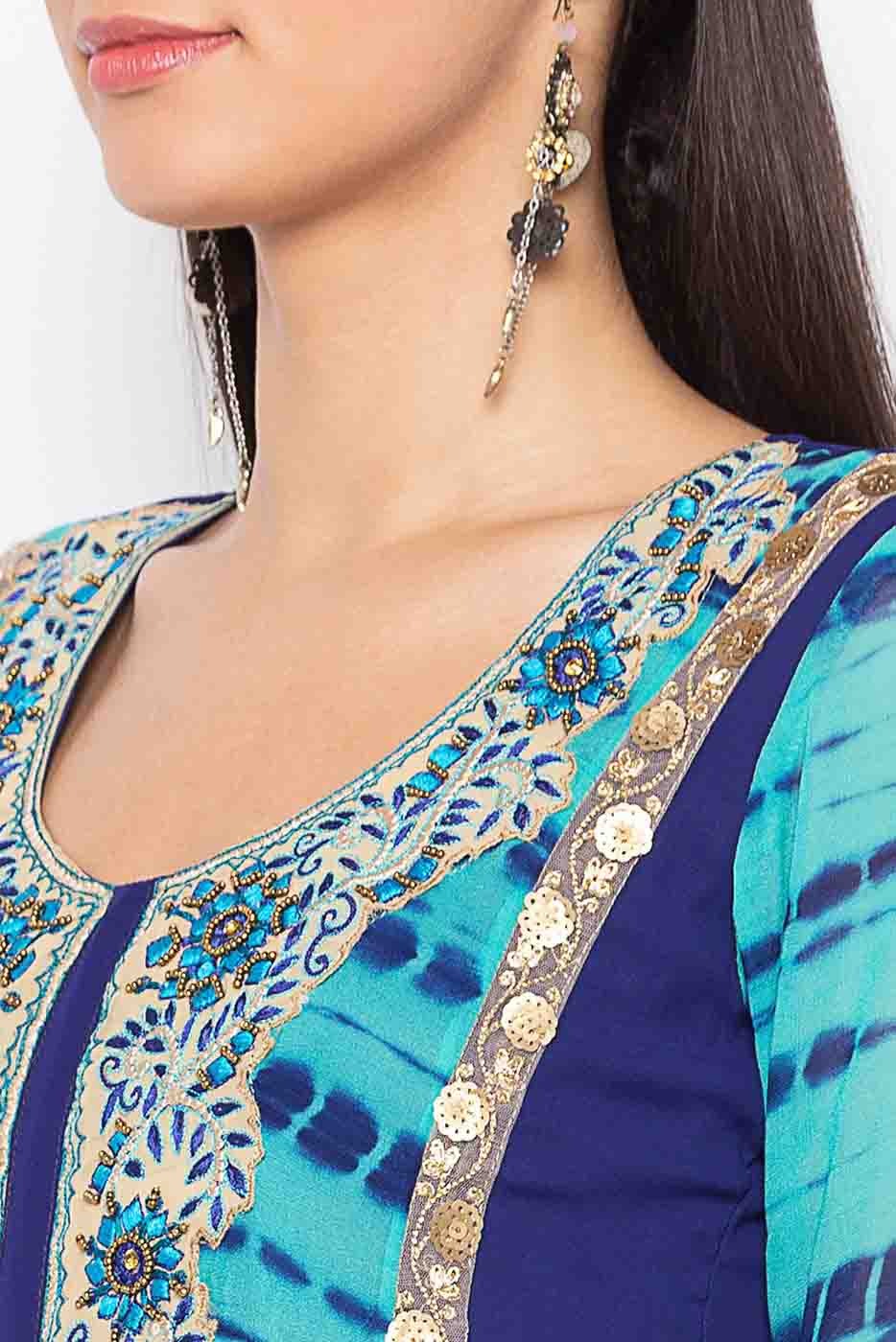 Blue Plus Size Stitched Georgette Embroidery Palazzo Pant Suit NCSS10710562