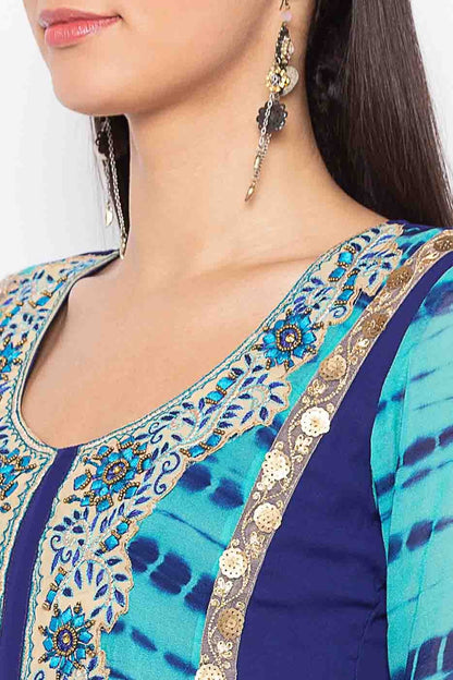 Blue Plus Size Stitched Georgette Embroidery Palazzo Pant Suit NCSS10710562