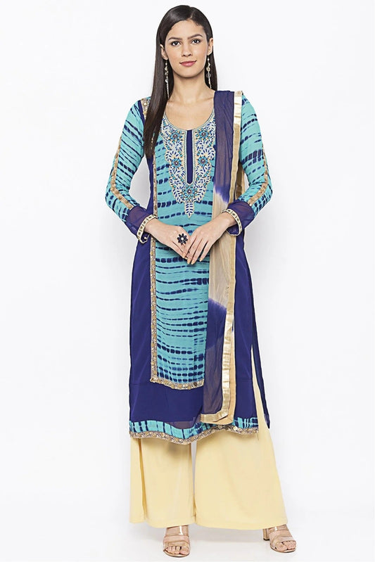 Blue Plus Size Stitched Georgette Embroidery Palazzo Pant Suit NCSS10710562