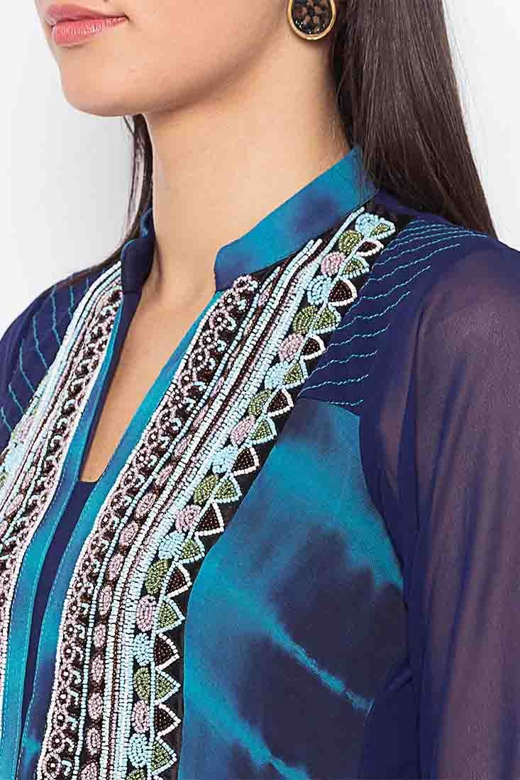 Blue Plus Size Stitched Georgette Embroidery Palazzo Pant Suit NCSS10710563