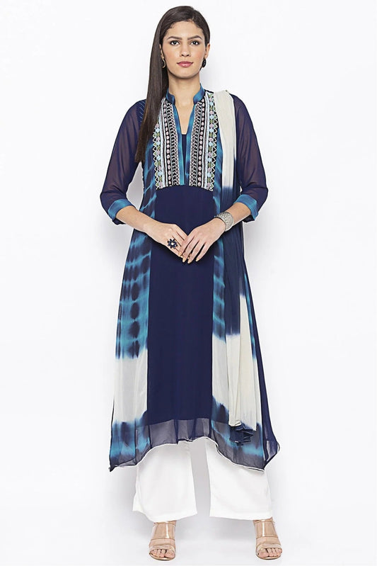Blue Plus Size Stitched Georgette Embroidery Palazzo Pant Suit NCSS10710563