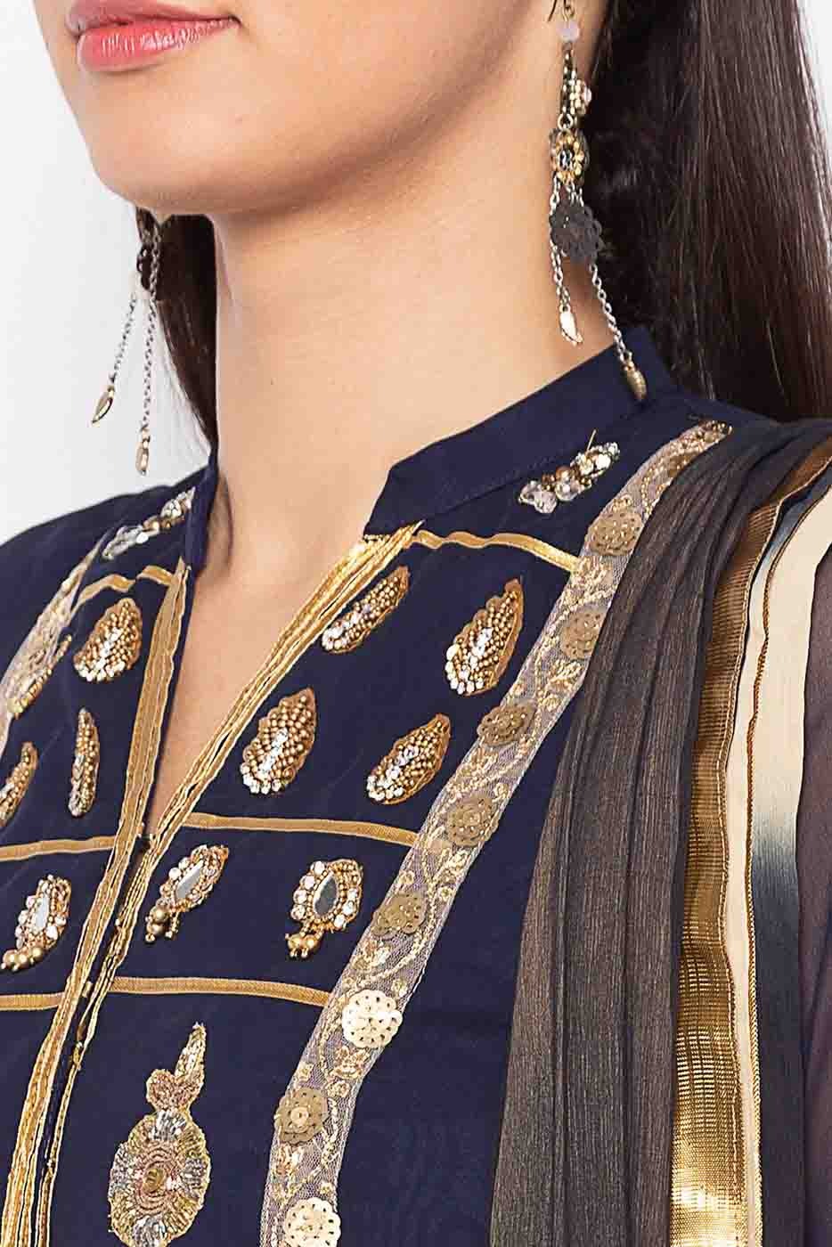 Blue Plus Size Stitched Georgette Embroidery Palazzo Pant Suit NCSS10710564