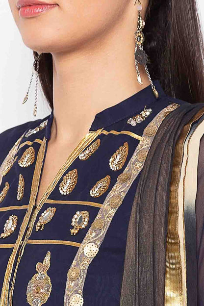 Blue Plus Size Stitched Georgette Embroidery Palazzo Pant Suit NCSS10710564