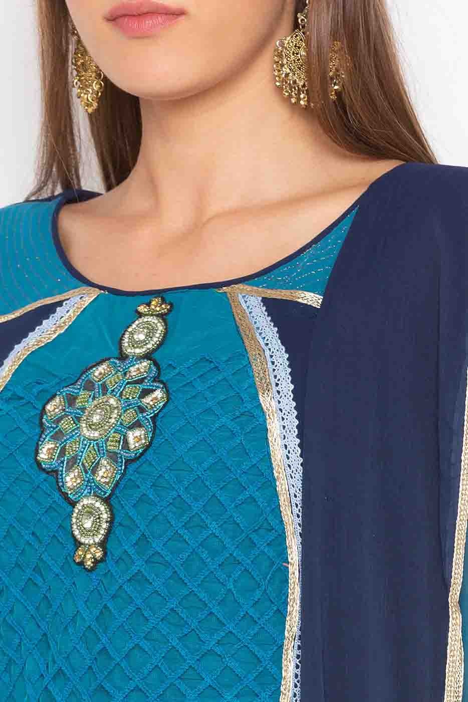 Blue Plus Size Stitched Georgette Embroidery Palazzo Pant Suit NCSS10710607