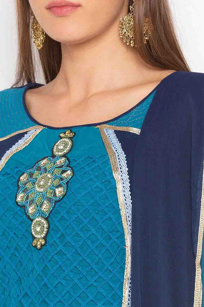 Blue Plus Size Stitched Georgette Embroidery Palazzo Pant Suit NCSS10710607