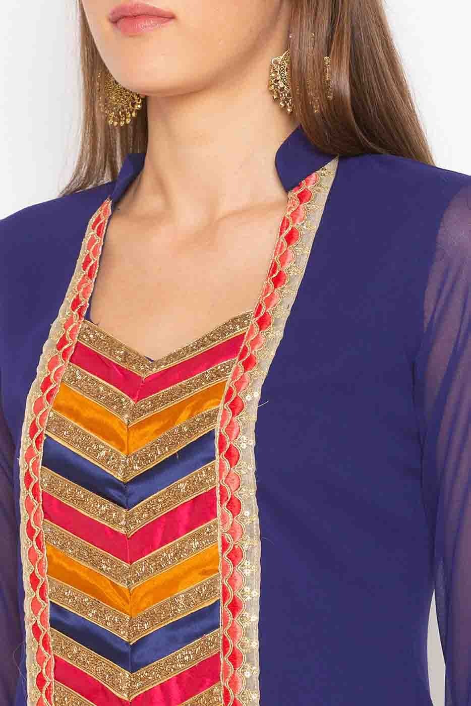 Blue Plus Size Stitched Georgette Embroidery Pant Style Suit NCSS10710515