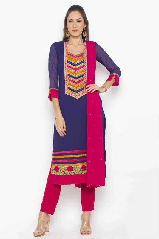 Blue Plus Size Stitched Georgette Embroidery Pant Style Suit NCSS10710515