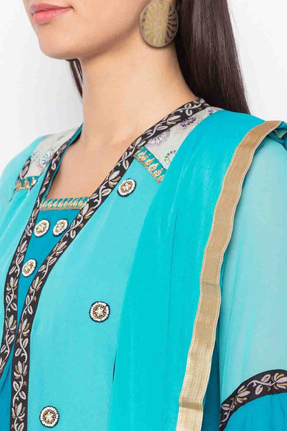 Blue Plus Size Stitched Georgette Embroidery Pant Style Suit NCSS10710528