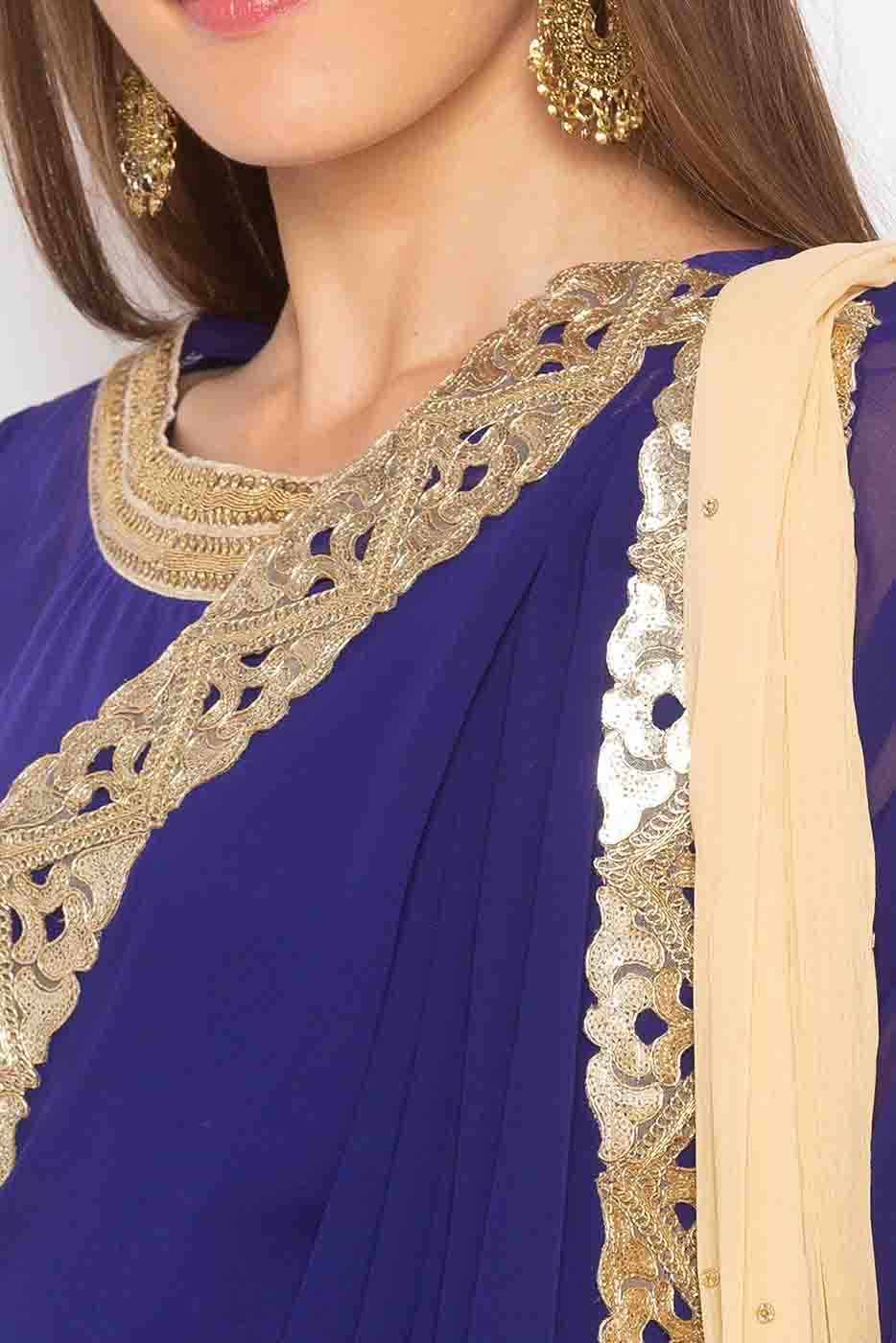 Blue Plus Size Stitched Georgette Embroidery Pant Style Suit NCSS10710574