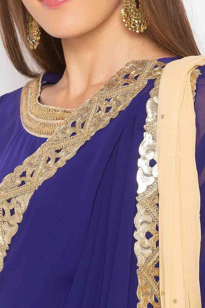 Blue Plus Size Stitched Georgette Embroidery Pant Style Suit NCSS10710574