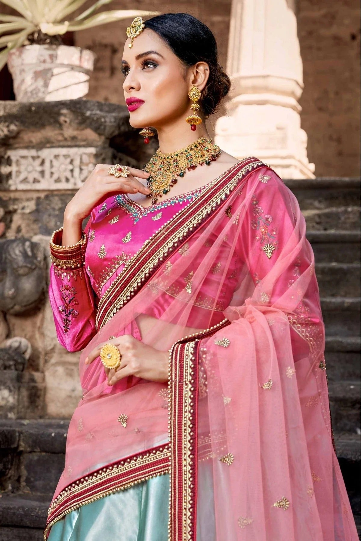 Blue Pure Satin Resham Lehenga Choli NCLC10810442