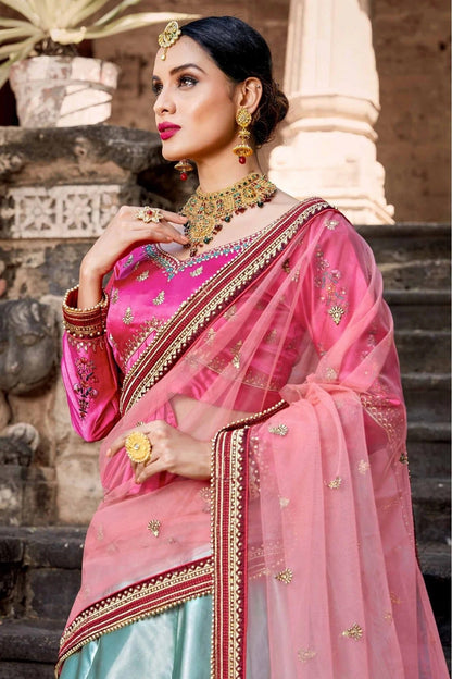 Blue Pure Satin Resham Lehenga Choli NCLC10810442