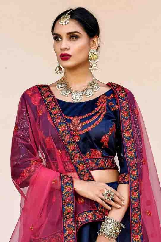Blue Pure Satin Thread Lehenga Choli NCLC10810509