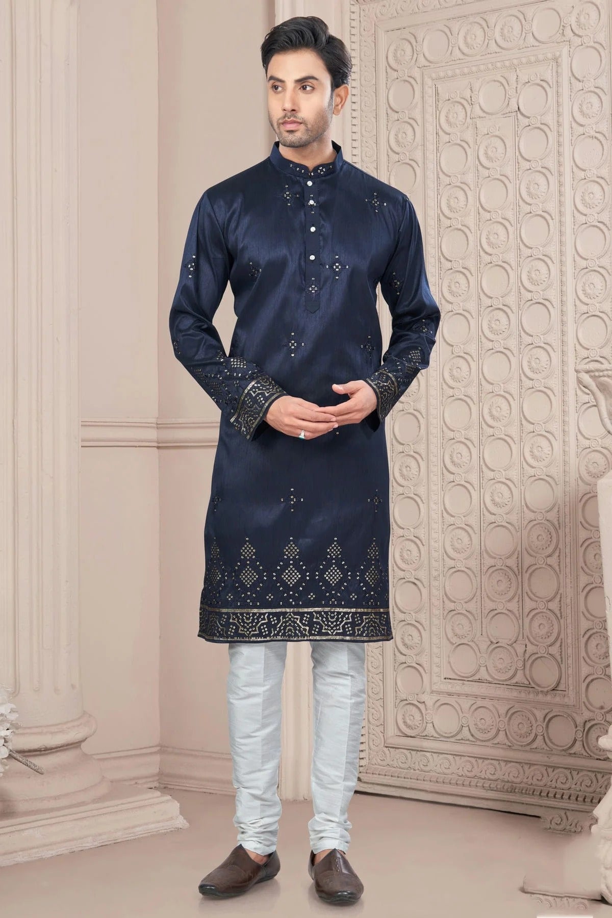 Blue Pure Silk Kurta Pajama NCKP10410102