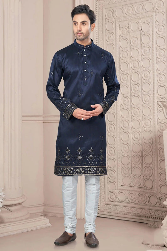 Blue Pure Silk Kurta Pajama NCKP10410102