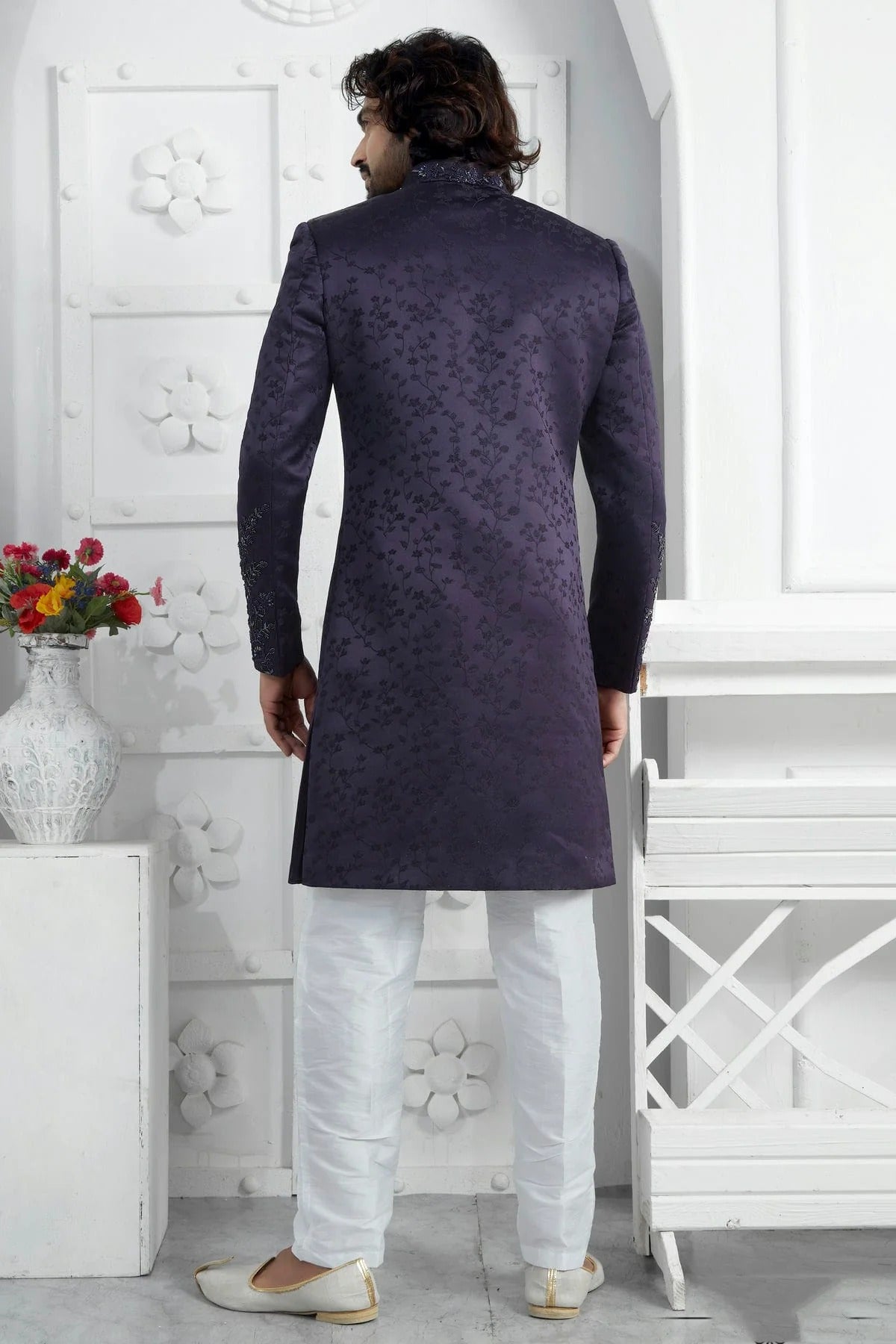 Blue Purple Art Silk Sherwan With Aligadhi Pant  NCSH12310290