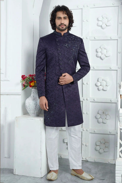 Blue Purple Art Silk Sherwan With Aligadhi Pant NCSH12310290