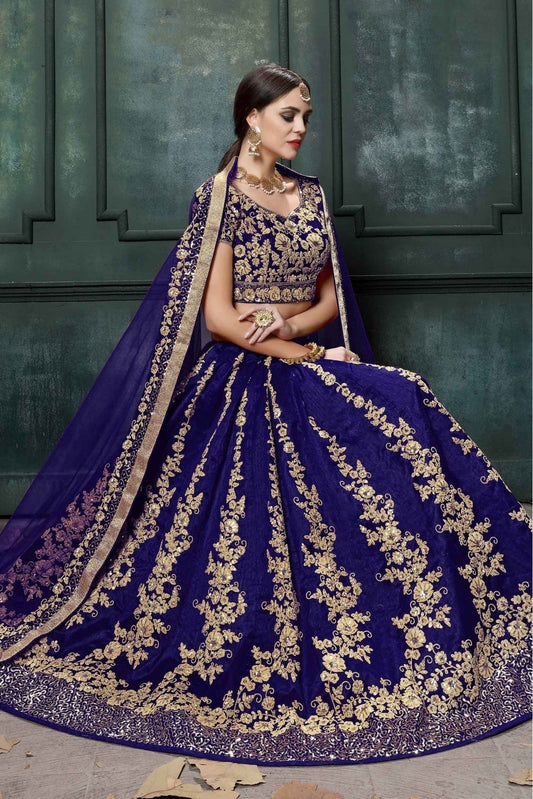Blue Raw Silk Lehenga Choli NCLC10110256