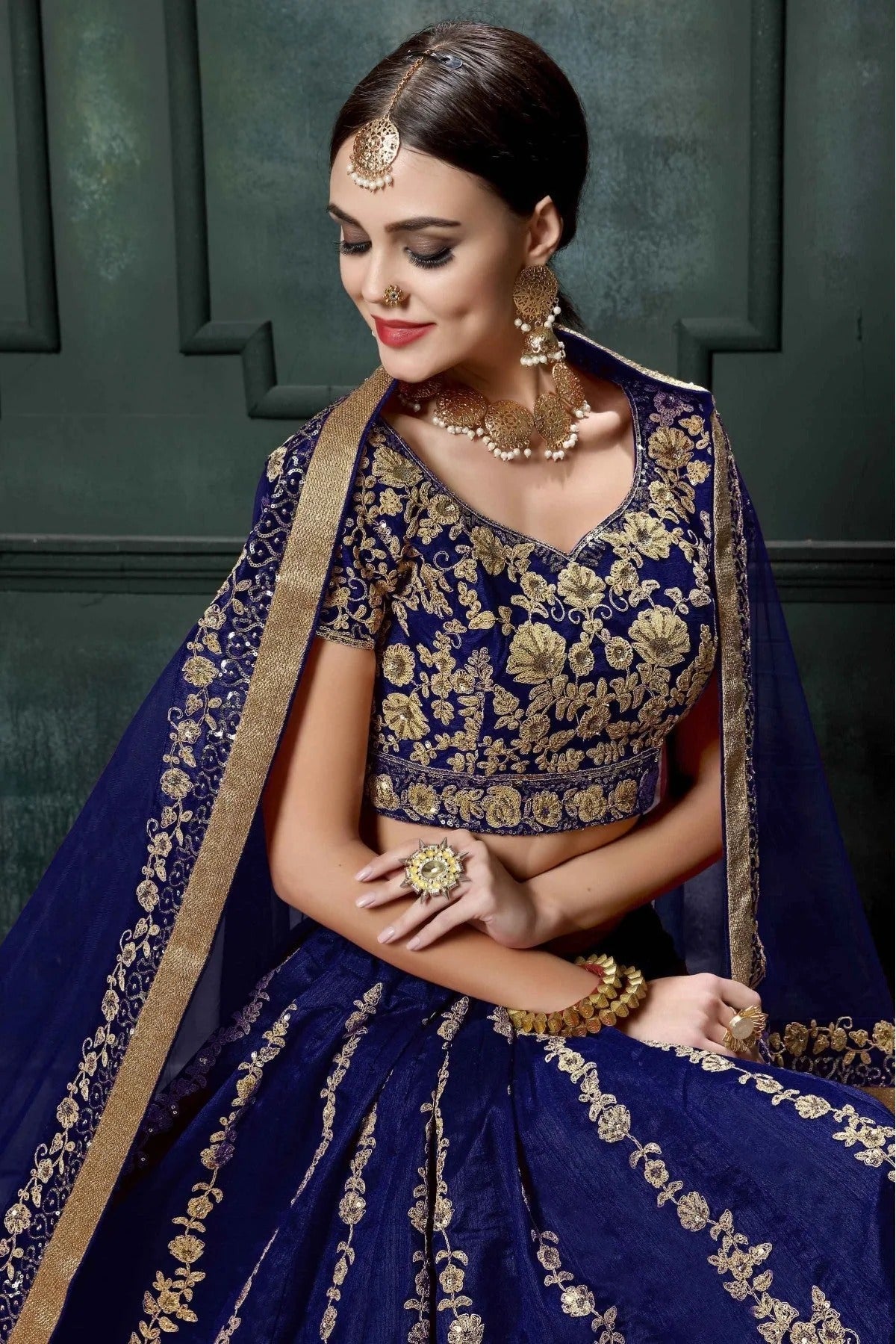 Blue Raw Silk Lehenga Choli NCLC10110256
