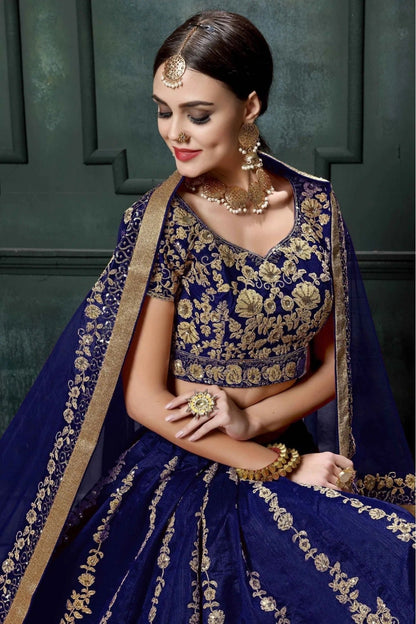 Blue Raw Silk Lehenga Choli NCLC10110256