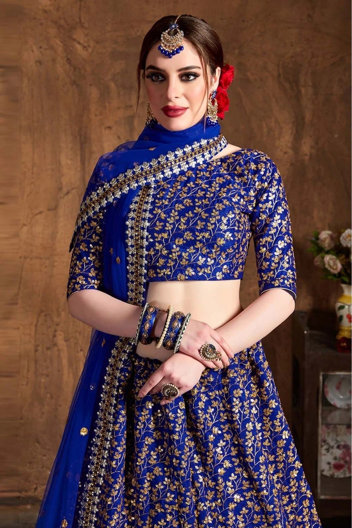 Blue Raw Silk Lehenga Choli NCLC10110302
