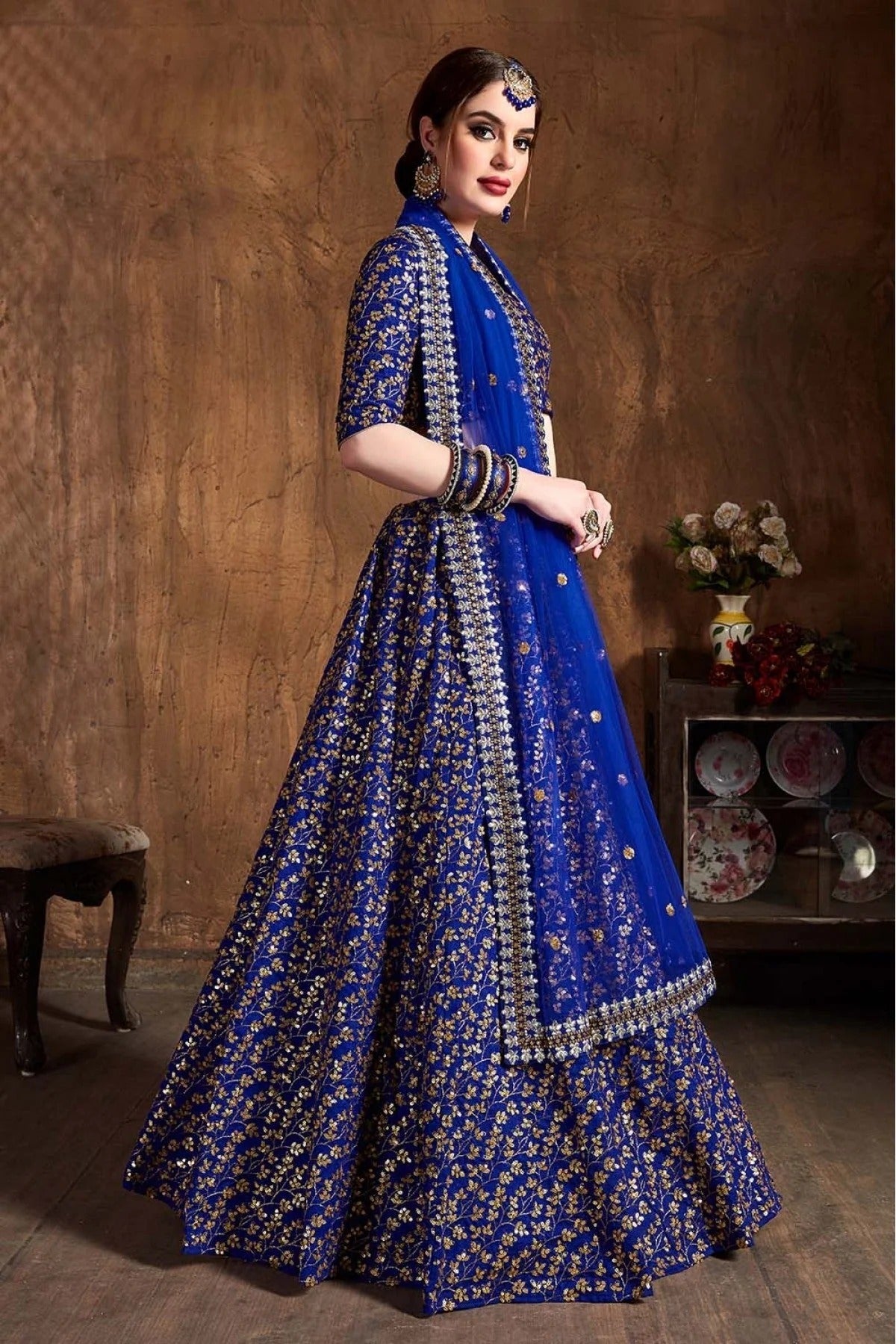 Blue Raw Silk Lehenga Choli NCLC10110302