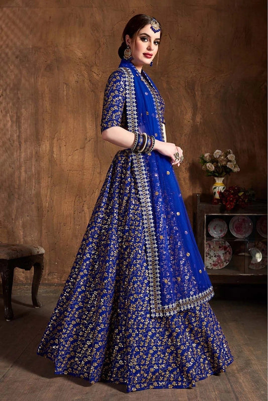 Blue Raw Silk Lehenga Choli NCLC10110302