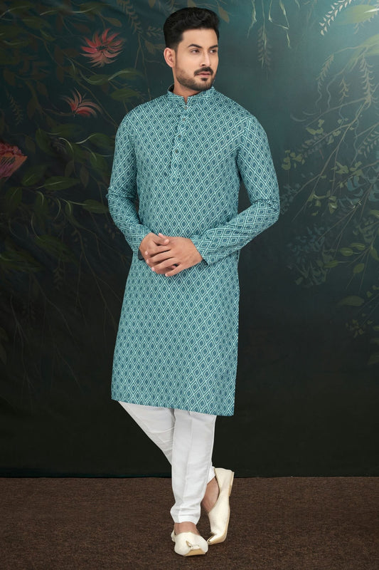 Blue Rayon Kurta Pajama NCKP10410312