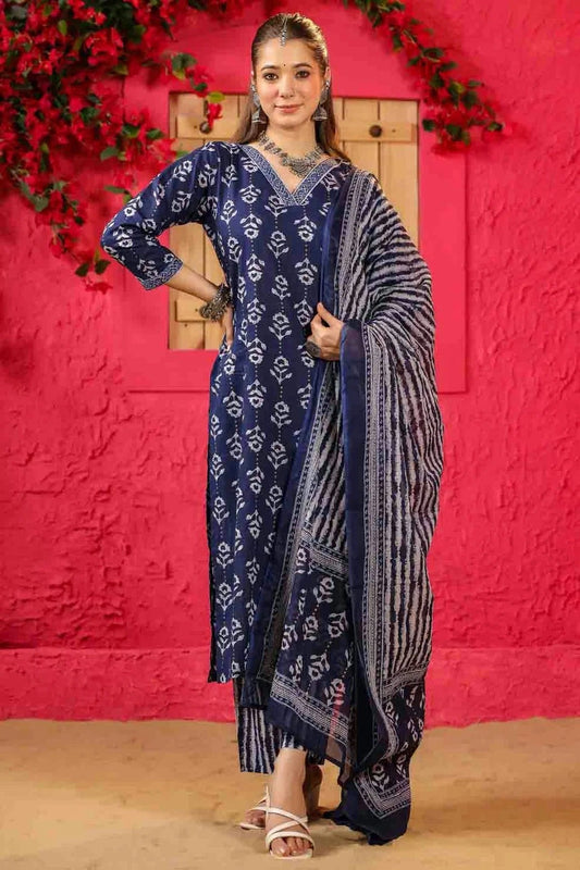Blue Roman Slub Printed Pant Style Suit NCSS11110309
