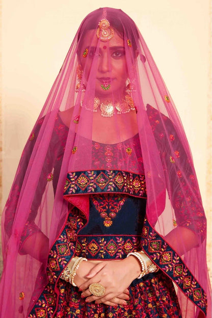 Blue Satin Embroidery Lehenga Choli NCLC10810447
