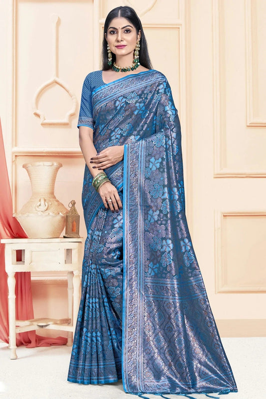 Blue Satin Silk Traditional Saree NCSD11010459