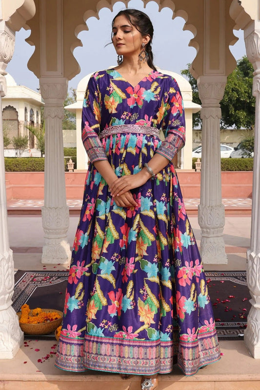 Blue Semi Stitched Chinon Silk Anarkali Suit NCSM11710160