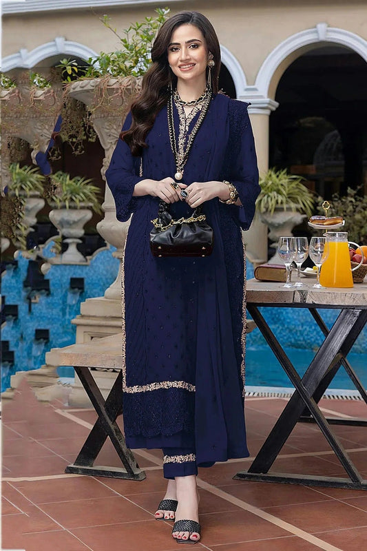 Blue Semi Stitched Faux Georgette Pakistani Suit NCSM11410461