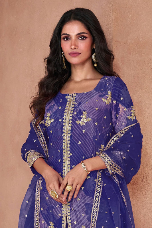 Blue Semi Stitched Faux Georgette Sharara Suit NCSM11410450