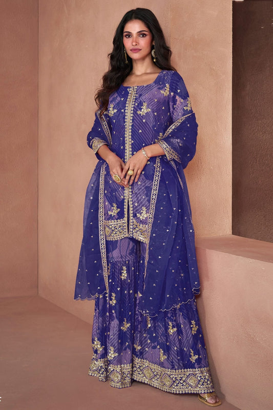 Blue Semi Stitched Faux Georgette Sharara Suit NCSM11410450