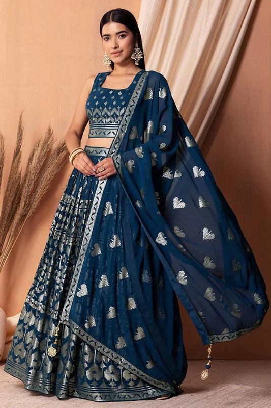 Blue Semi Stitched Georgette Lehenga Choli NCLC10110099