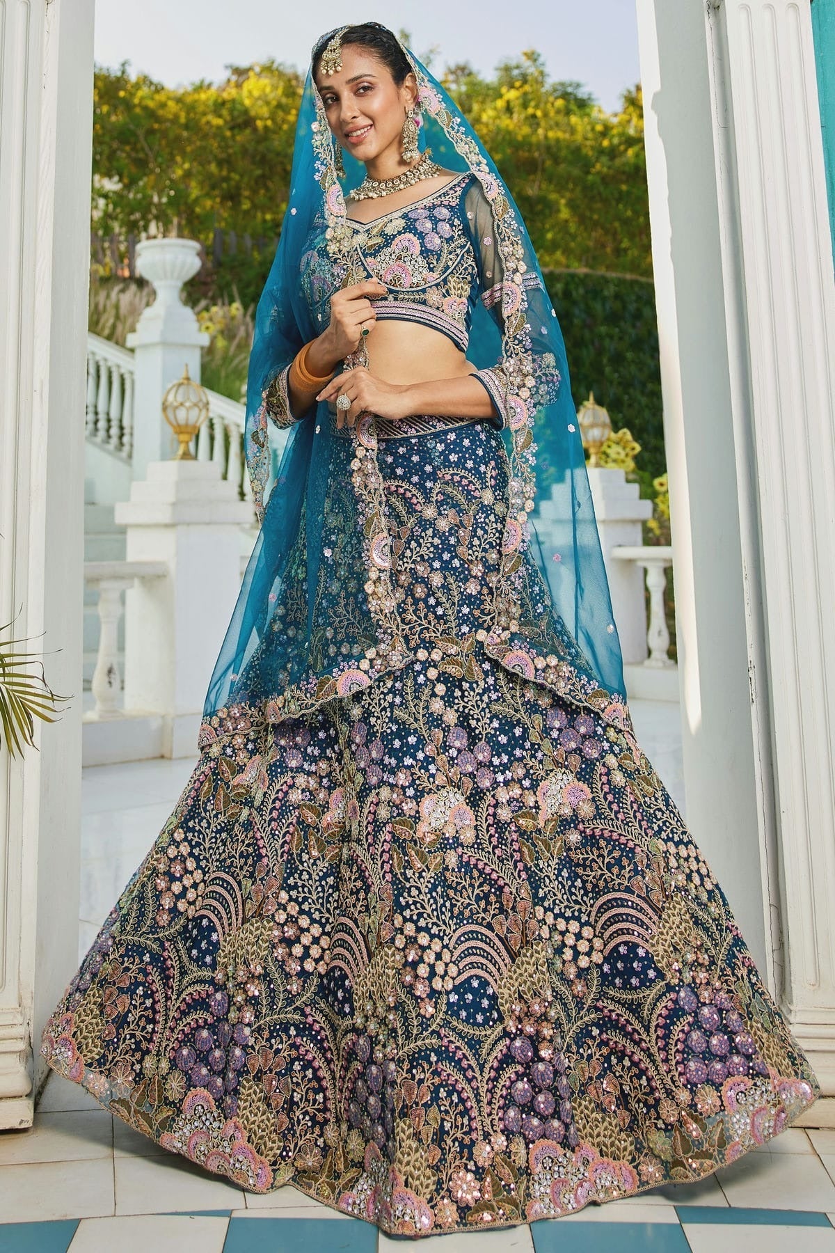 Blue Semi Stitched Net Lehenga Choli NCLC11111236