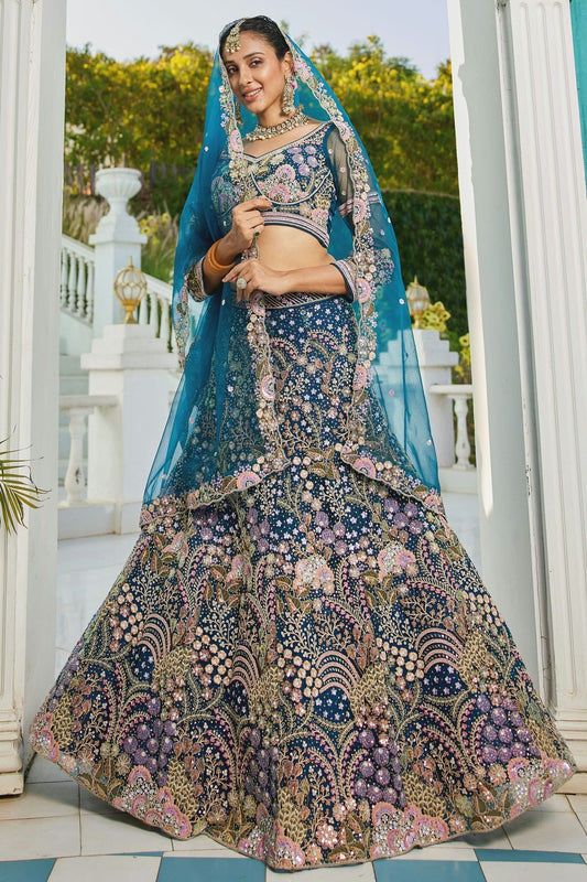 Blue Semi Stitched Net Lehenga Choli NCLC11111236