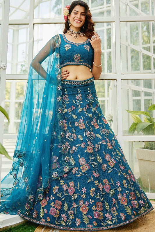 Blue Semi Stitched Net Lehenga Choli NCLC11111240
