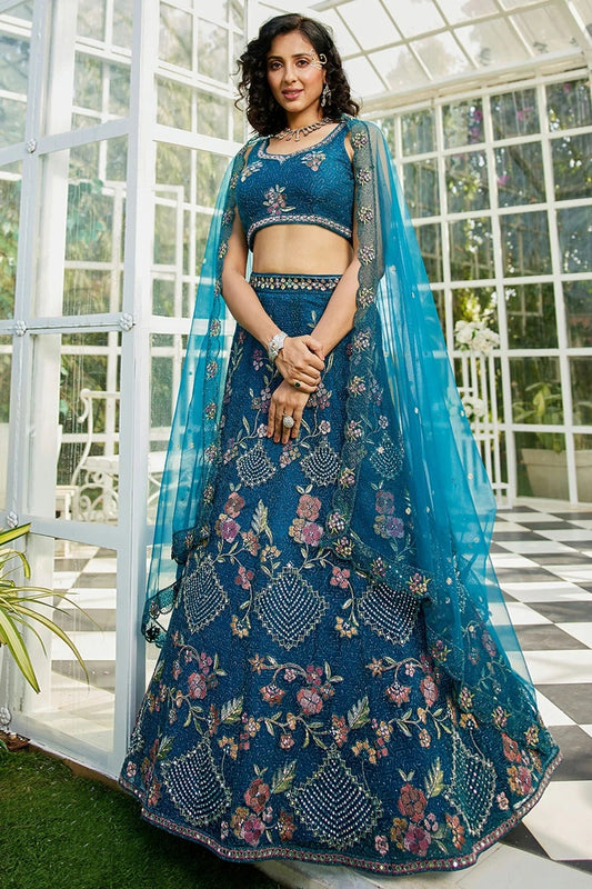 Blue Semi Stitched Net Lehenga Choli NCLC11111244