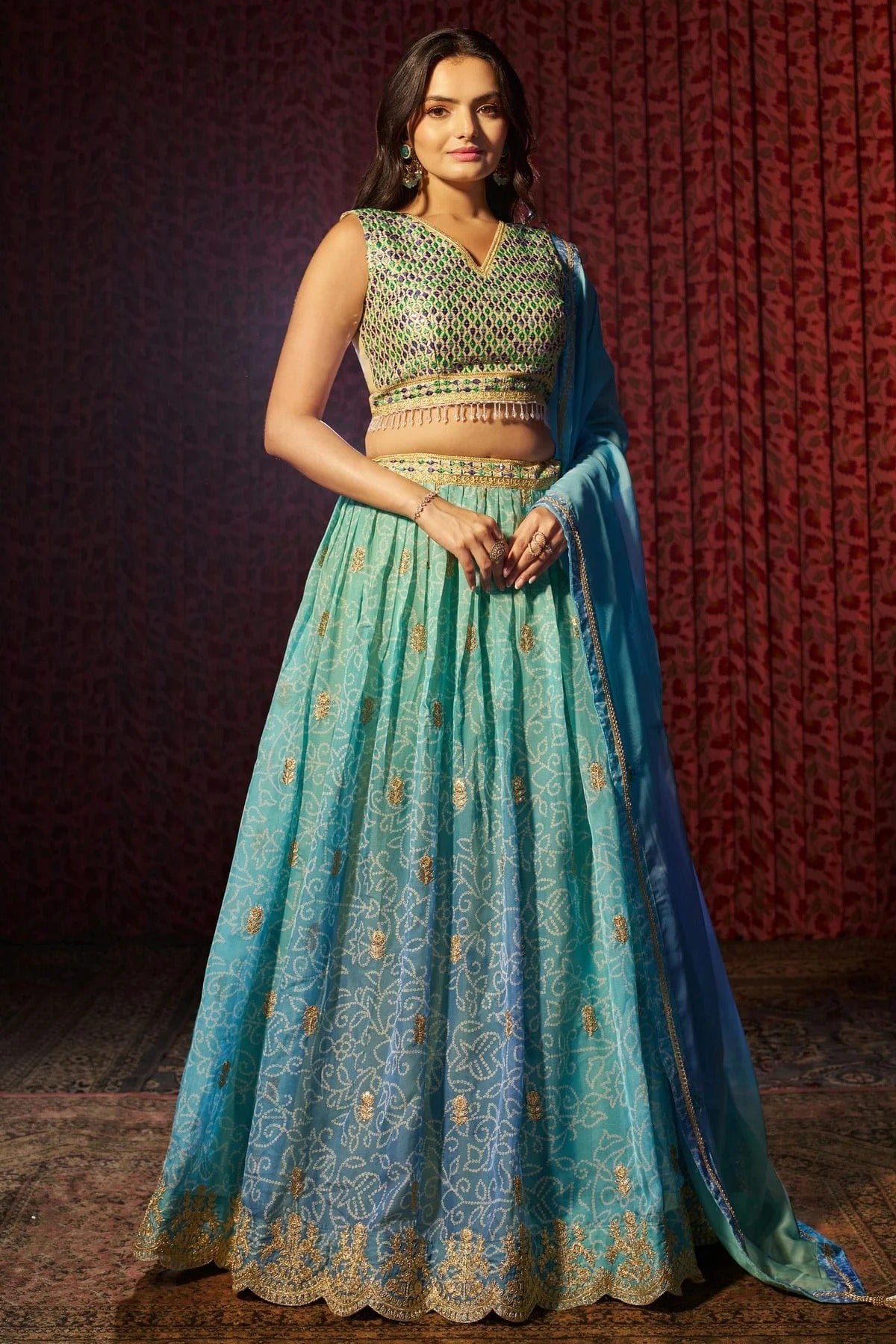 Blue Semi Stitched Organza Lehenga Choli NCLC10810185