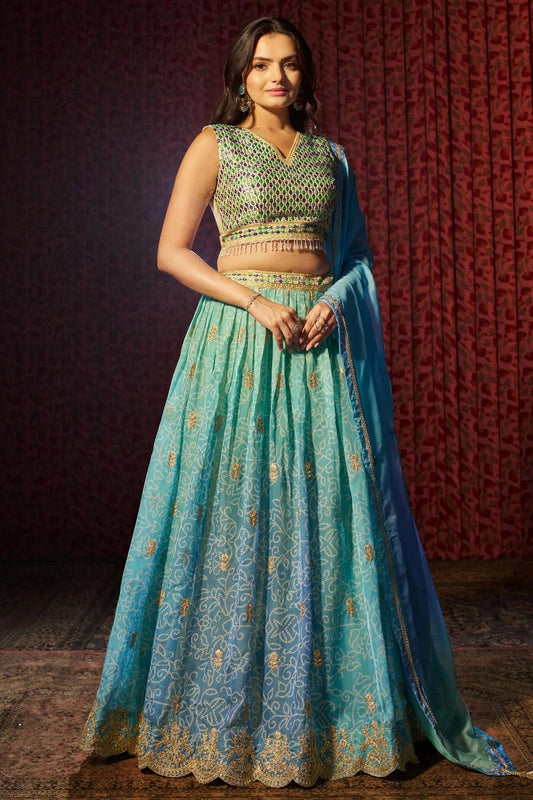 Blue Semi Stitched Organza Lehenga Choli NCLC10810185