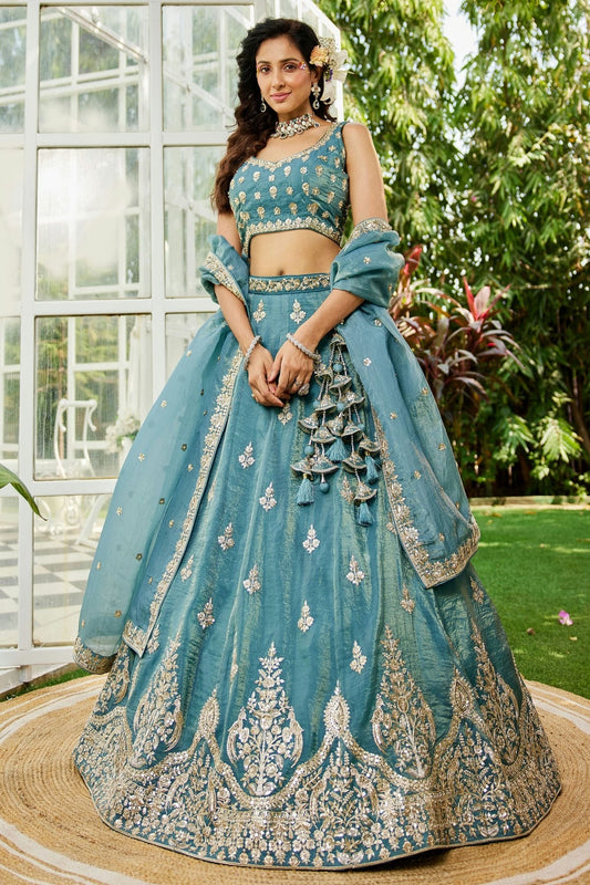 Blue Semi Stitched Organza Lehenga Choli NCLC11111230