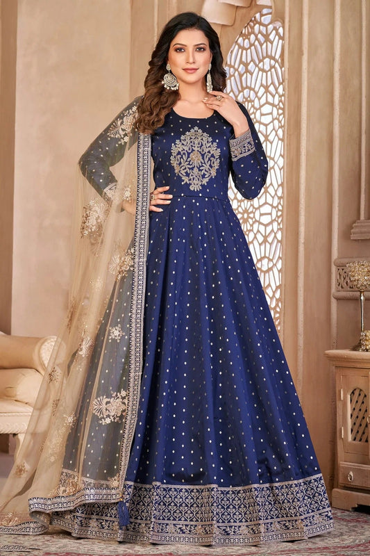 Blue Semi Stitched Taffeta Silk Anarkali Suit NCSM10510300
