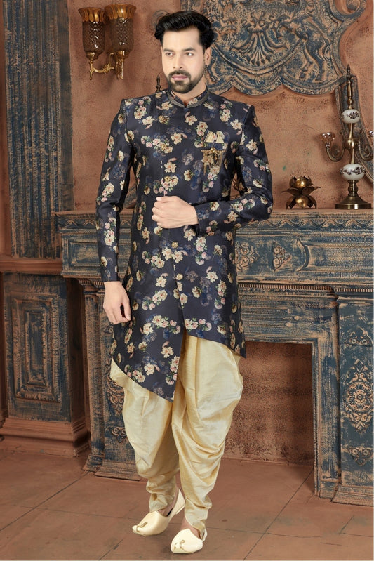Blue Silk Party Wear Dhoti Sherwani NCSH10410341