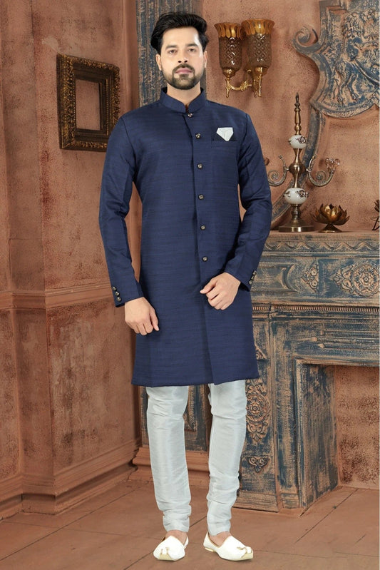 Blue Silk Party Wear Sherwani NCSH10410346