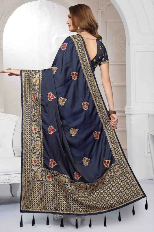 Blue Silk Satin Traditional Saree NCSD11210613