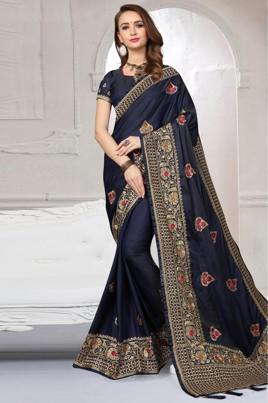 Blue Silk Satin Traditional Saree NCSD11210613