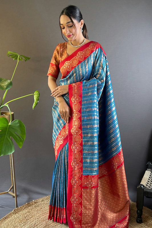 Blue Silk Woven Saree NCSD12910187